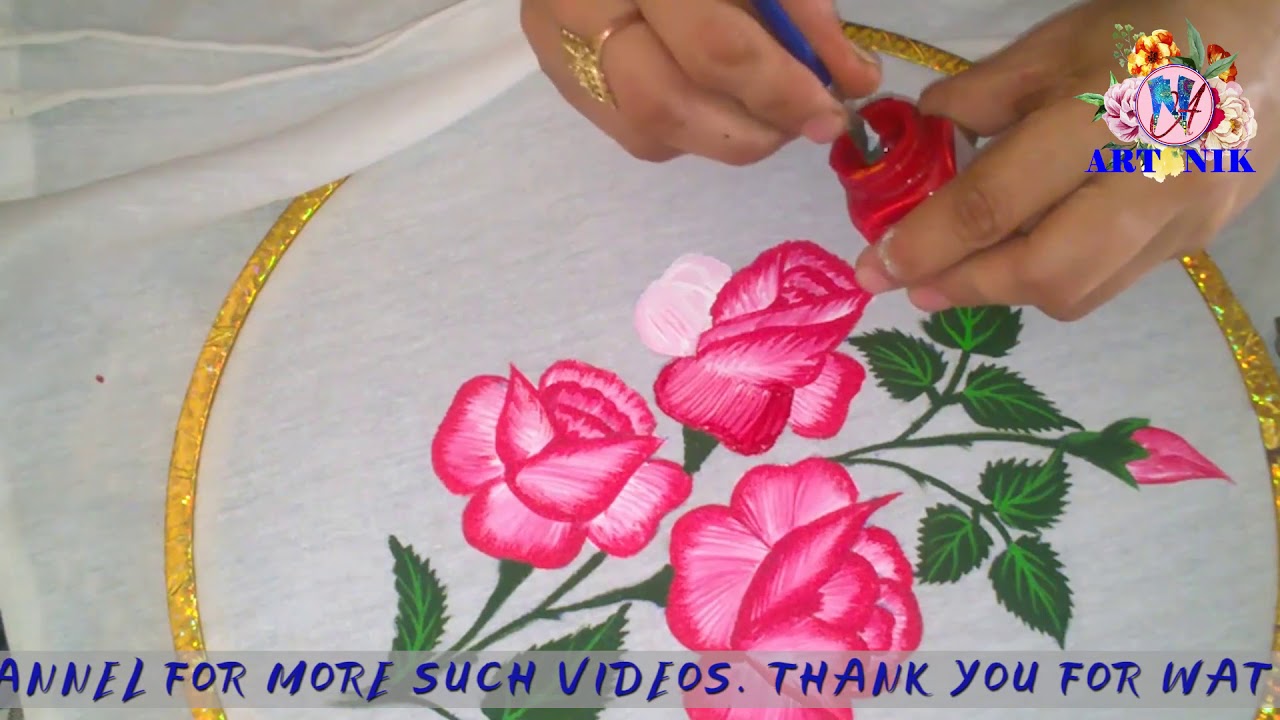 PAINTING ON TV COVER/BEDSHEET, PILLOW, CUSHION, TABLE COVER DESIGN/EMBROIDERY DESIGN TUTORIAL-10