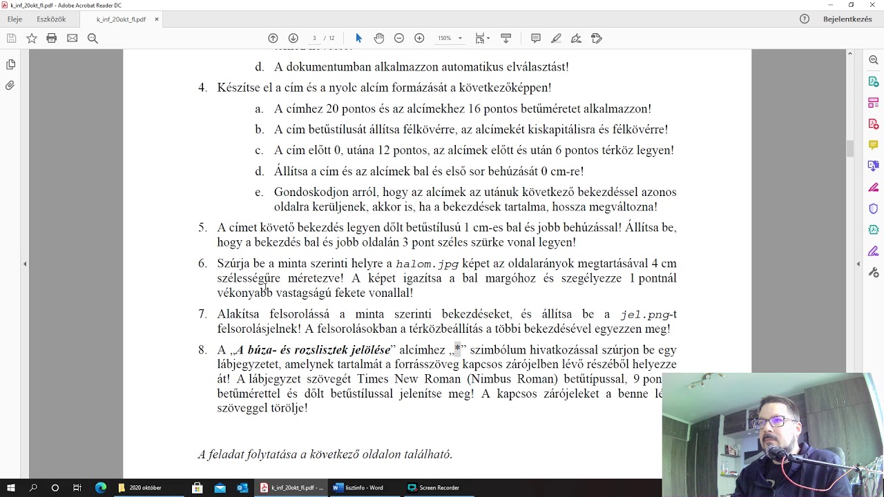 Informatika érettségi középszint 2020 október szövegszerkesztés