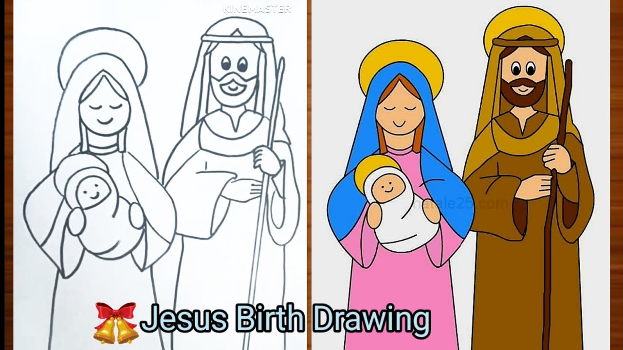 Easy Jesus Birth Drawing /Simple Drawing of Baby Jesus / Nativity  Easy Drawing /Jesus, Mary drawing