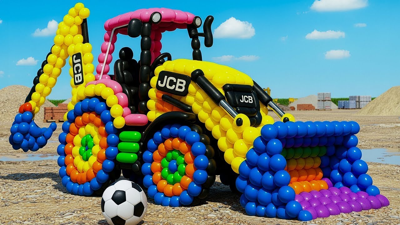 Satisfying Video | Mascot vibrato assistant JCB and Tractor placed on the football - Funny 3d Animal