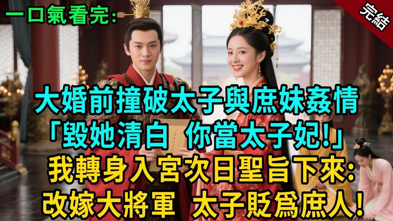 完結古言爽文 大婚前撞破太子摟著庶妹密謀：“設計毀了她清白，你來當太子妃！”我轉身入宮，次日聖旨下來：改嫁大將軍，太子貶爲庶人！#小説 #原創 #有聲小說 #古風 #爽文 #大女主 #逆襲 #打