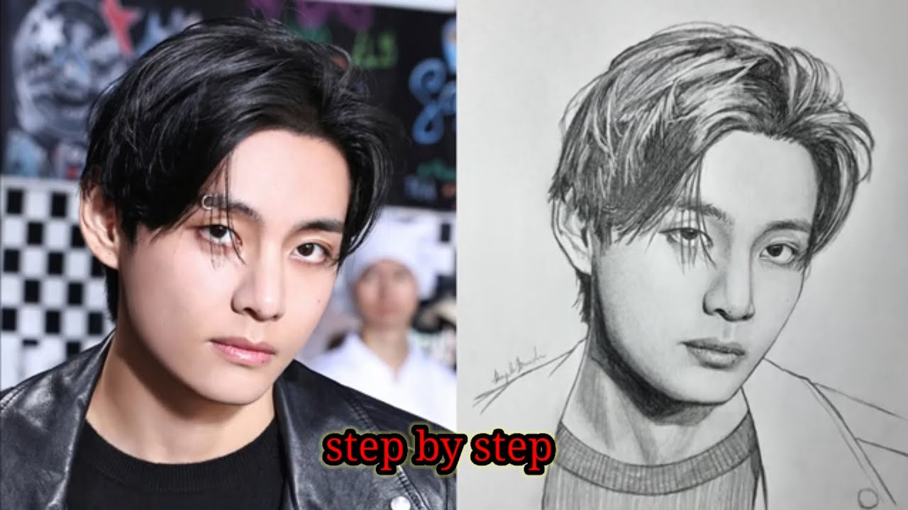 How to draw Bts v kim taeyung drawing 🫧💜🫶#btsv #drawing #stepbystep #bts #btsdrawing 