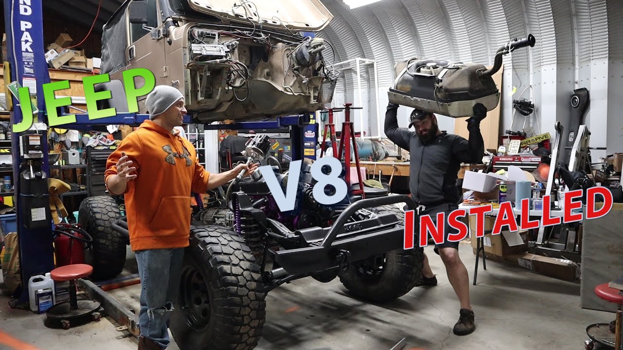 Installing a 350 V8 into Brents TJ Jeep!!  2000 TJ Jeep Rebuild Part 7!!