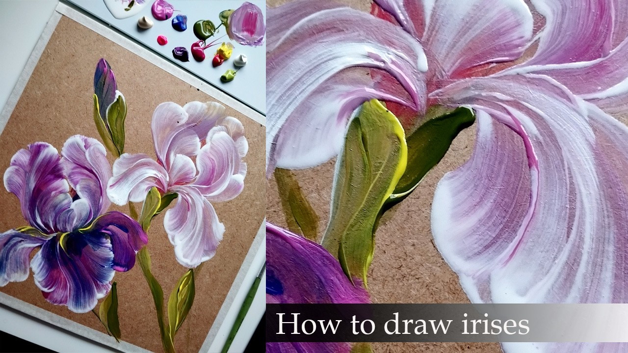 How to Paint Iris Flowers with One Stroke  Acrylic Blending & Gradient Brush Technique