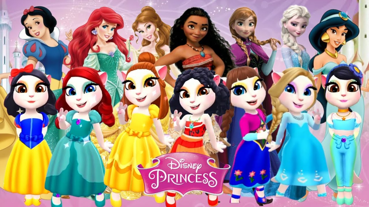 My talking angela disney princess 👸🎀🌸💫 || snow white, Ariel, belle, moana, Anna, Elsa, Jasmine 
