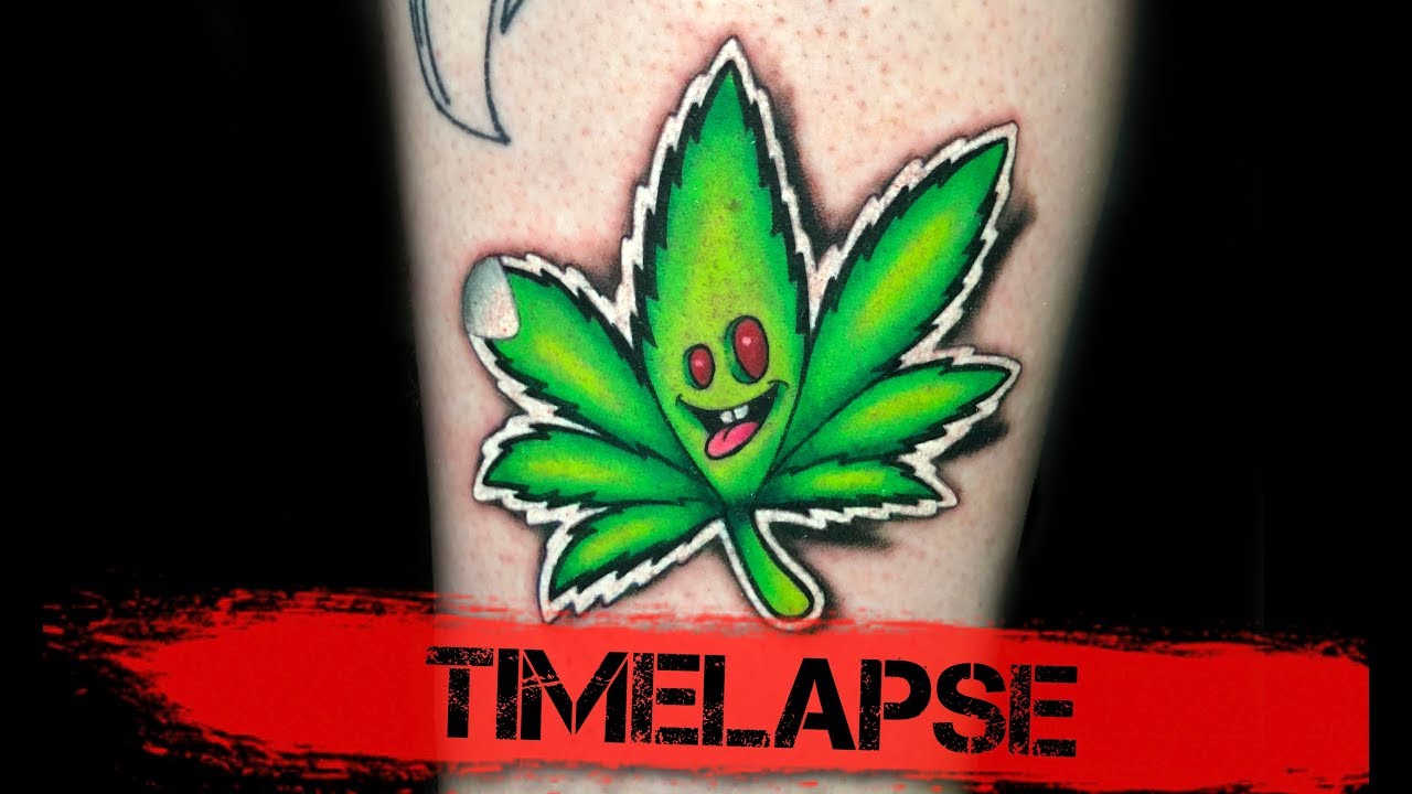Tattoo Timelapse - Weed Leaf Sticker Tattoo