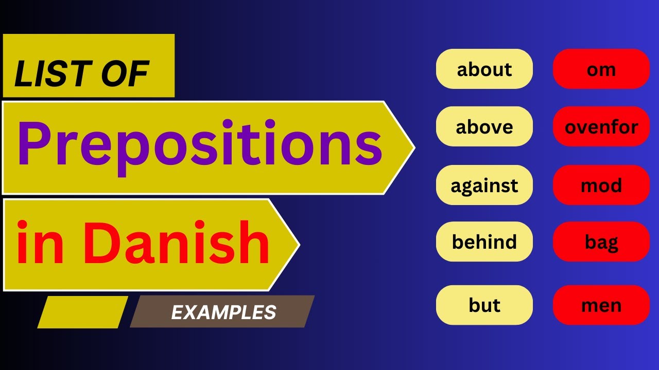 A comprehensive list of Danish prepositions and examples.