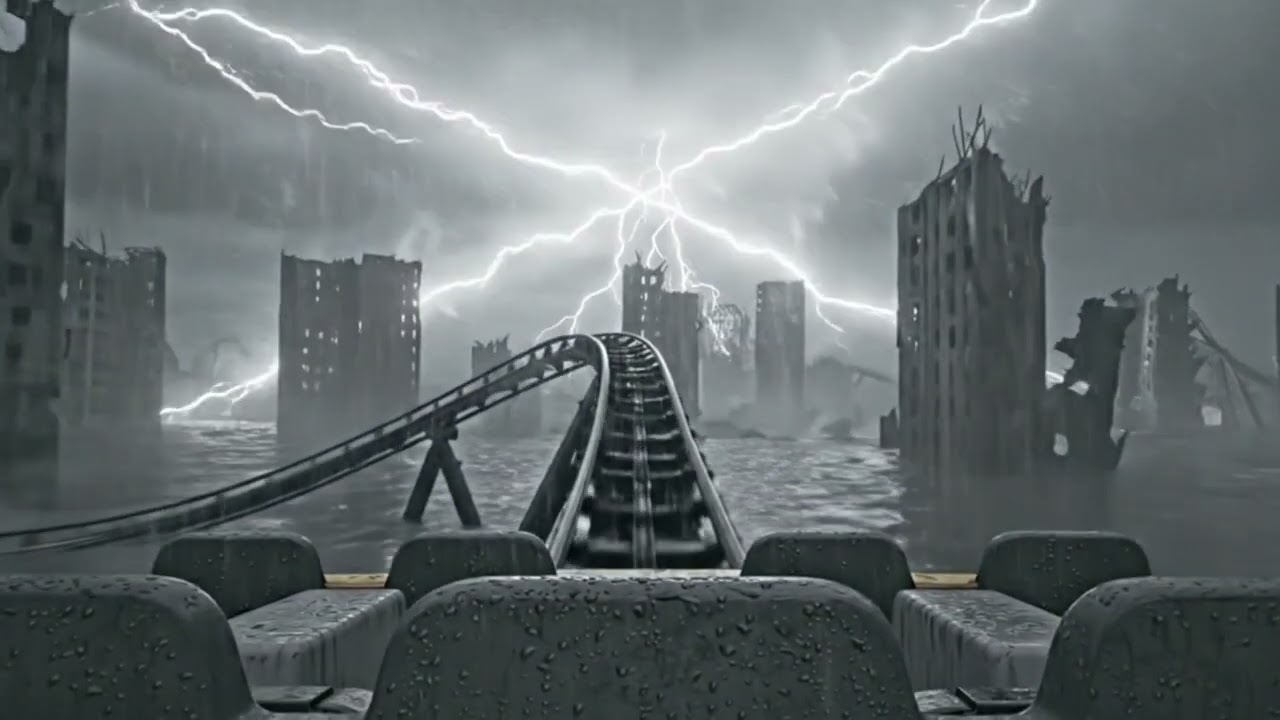 台風の中を疾走するジェットコースター｜Storm Roller Coaster POV