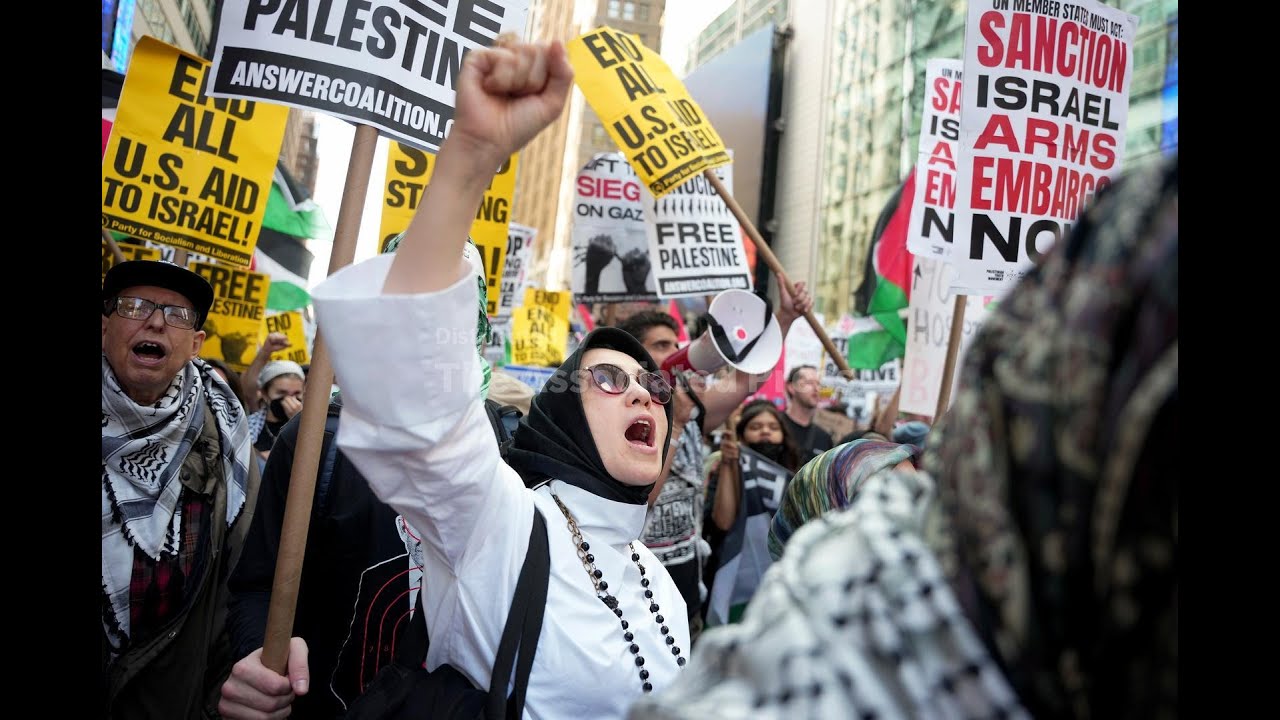 Pro-Palestinian protesters march to the UN as Netanyahu addresses General Assembly
