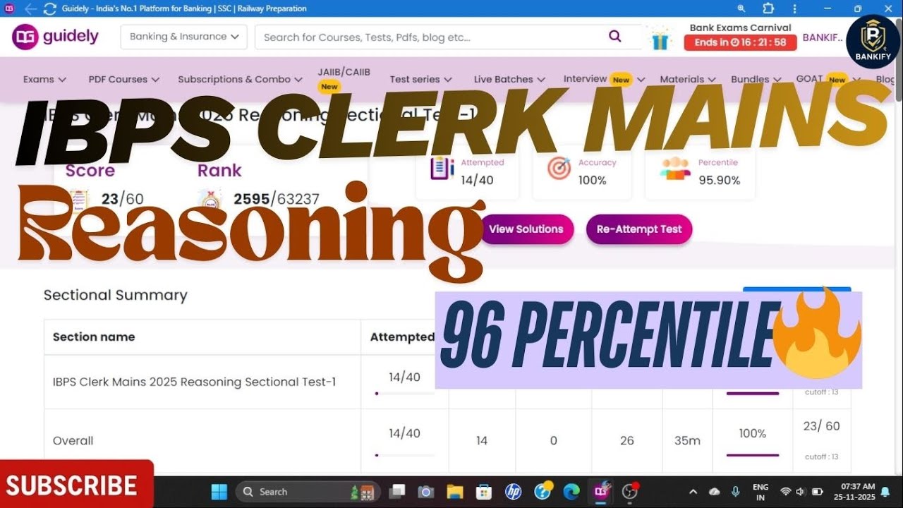 🎯IBPS Clerk Mains Reasoning🔥96% percentile🚀 | How to attempt Mains Mock to boost score | BANKIFY