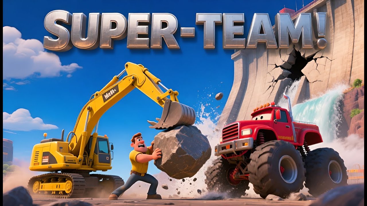 Bagger und Monster-Truck Lied f&uuml;r Kinder 🚚 | Das Super-Team rettet den Staudamm! Kinderlieder