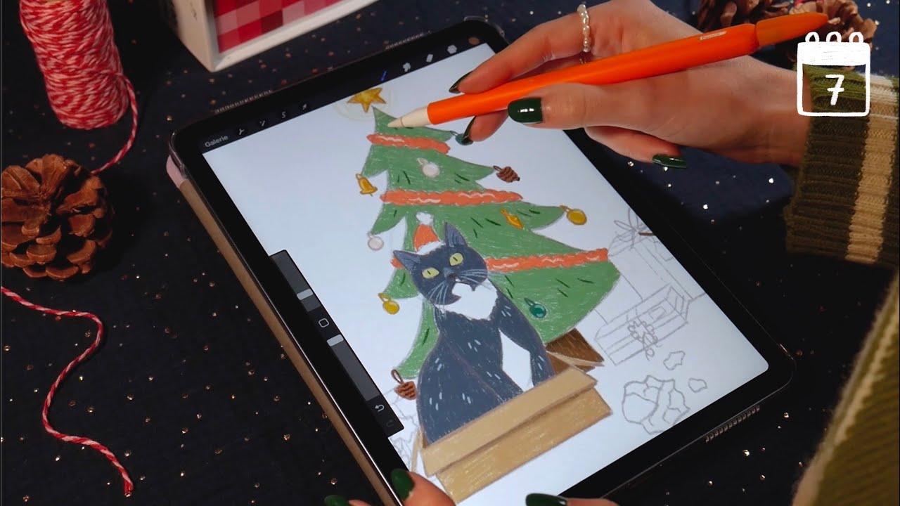 ASMR 🎄 Dessinons une scène toute mimi de Noël sur l'iPad 🌧️