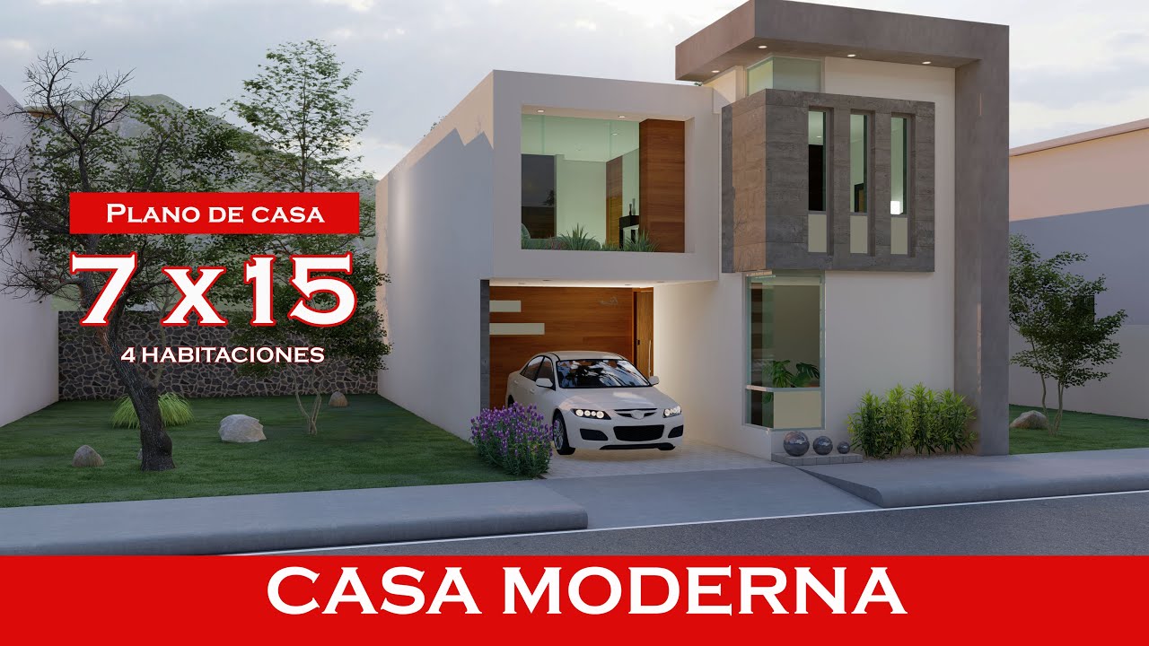 PROYECTO CASA PEQUEÑA 7 x 15 mts. 4 Recamaras, dos pisos