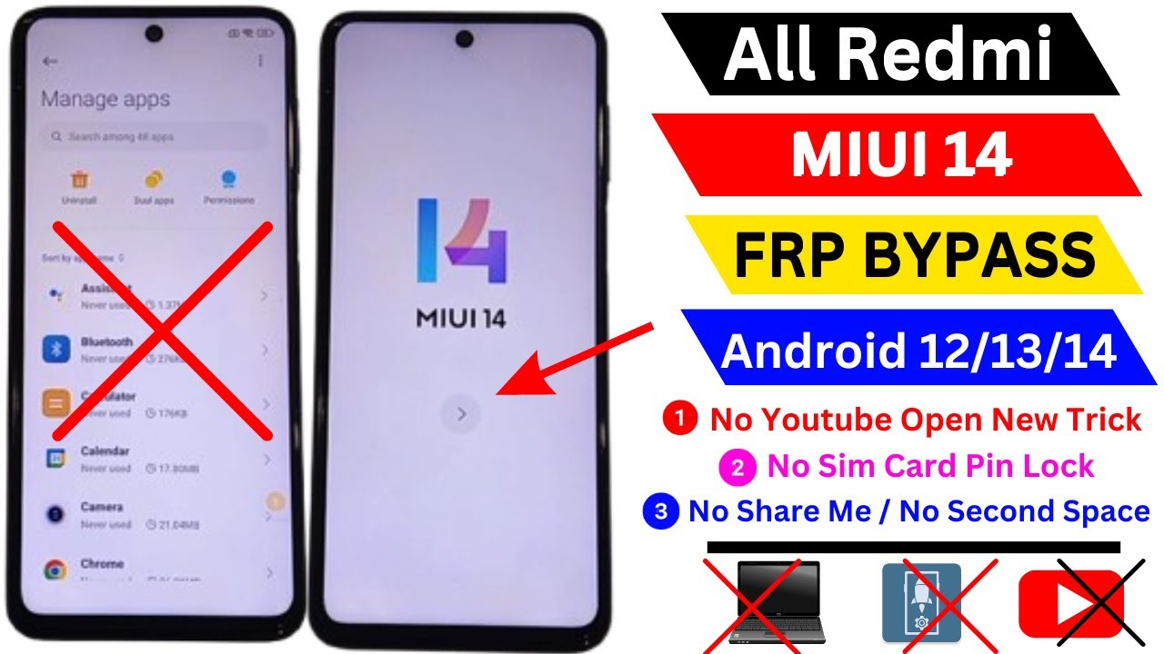 Xiaomi Redmi Miui 14 Frp Bypass Android 13/14 Without Second Space | Remove Frp Lock Without Pc 2024