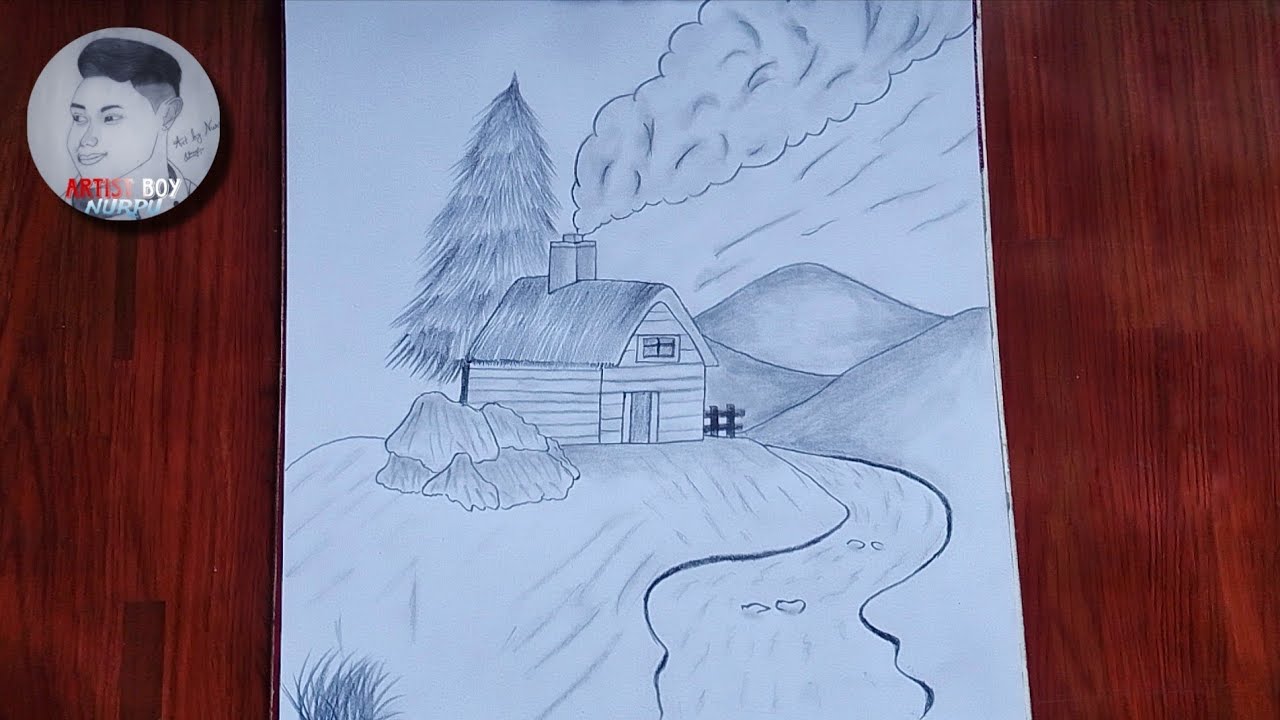 How to Draw a Village Scenery with Pencil | Step by Step for Beginners
