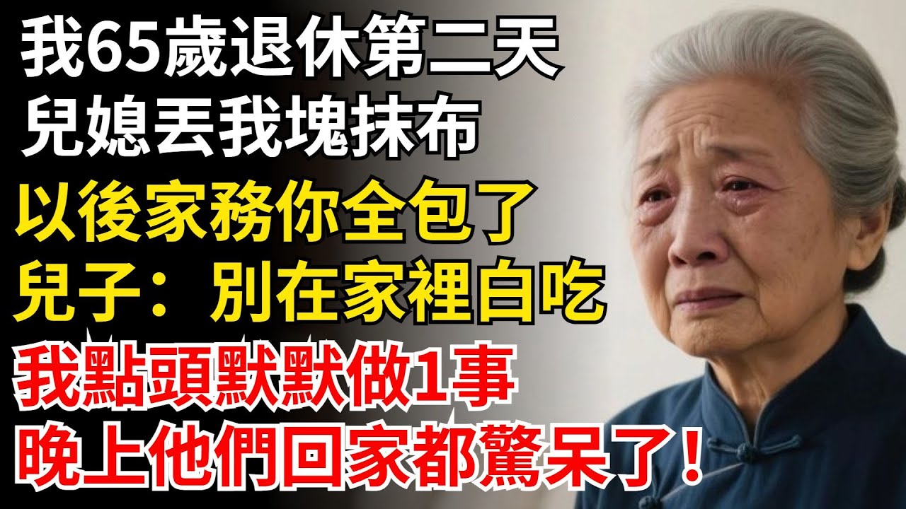 我65歲退休第二天，兒媳丟我塊抹布：以後家務你全包了，兒子：別在家裏白吃，我點頭默默做1事，晚上他們回家都驚呆了！#晚年生活#中老年生活#為人處世#生活經驗#情感故事#幸福人生