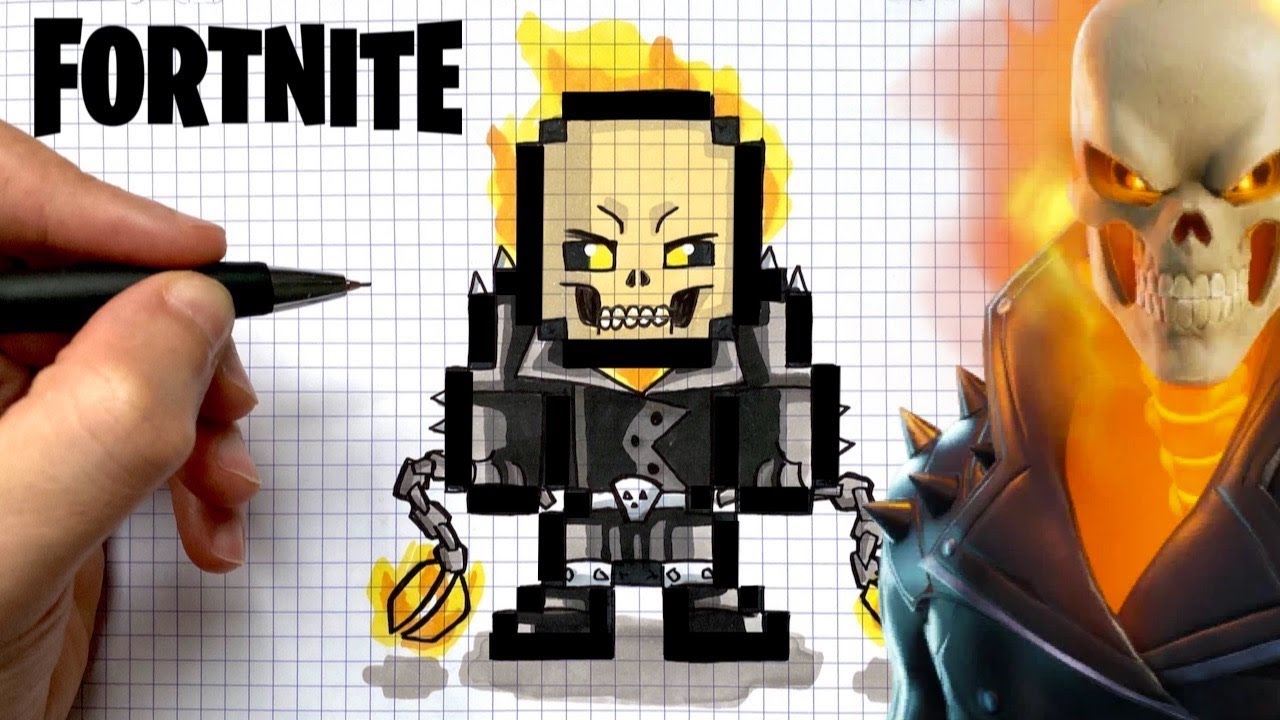 TUTO DESSIN GHOST RIDER SKIN FORTNITE PIXEL ART X MARVEL