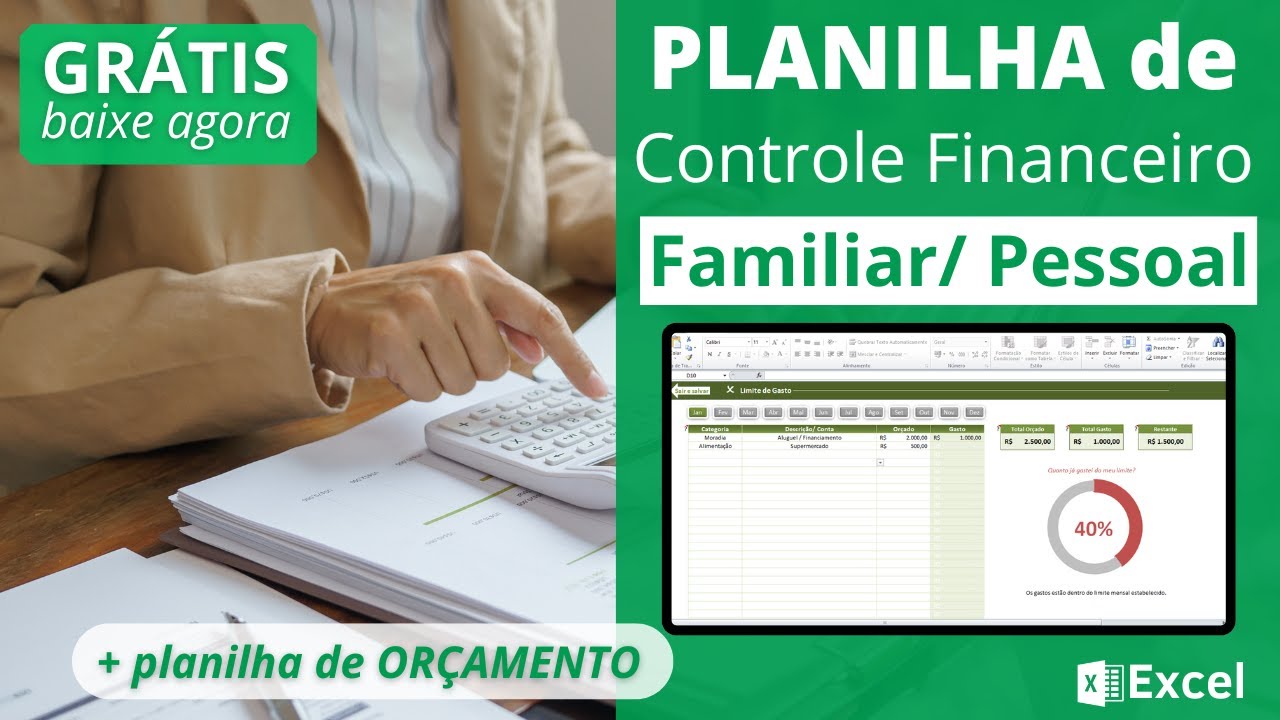 📉[Grátis] Controle de Gastos /Orçamento Familiar - Planilha de Controle Financeiro Pessoal Excel
