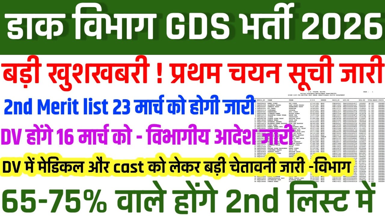 POST GDS NEW UPDATE🚨 | GDS CUT OFF 2ND LIST | DV DATE 16 MARCH OUT🔥 | STATE WISE CUT OFF OUT 