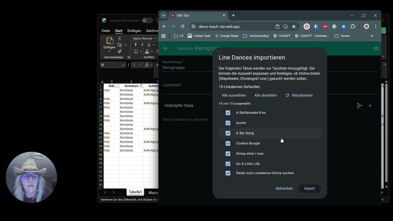 Excel Listen in die Dance & Teach App Überführen