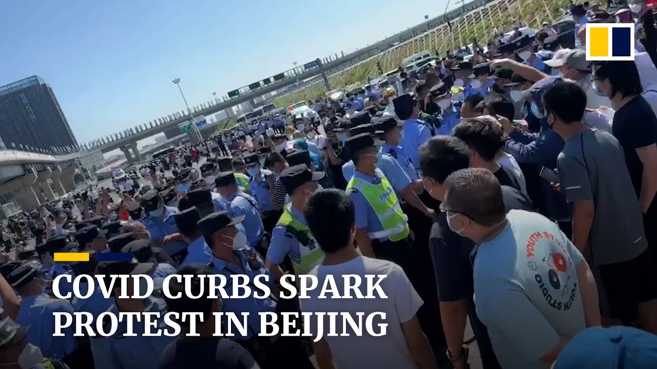 Residents in Beijing satellite city protest against Covid rules limiting acess to Chinese capital
