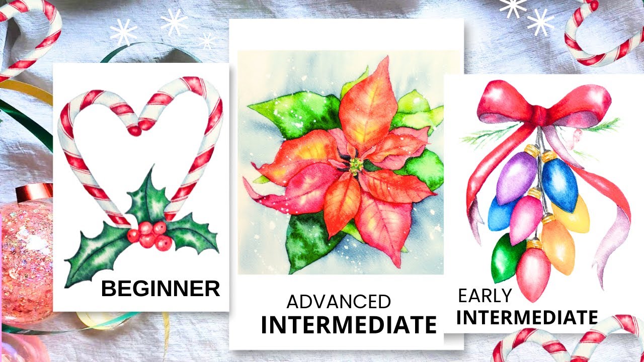 Christmas Edition  3-Skill Levels  Full Watercolor Class 🎄🍬✨️🎅