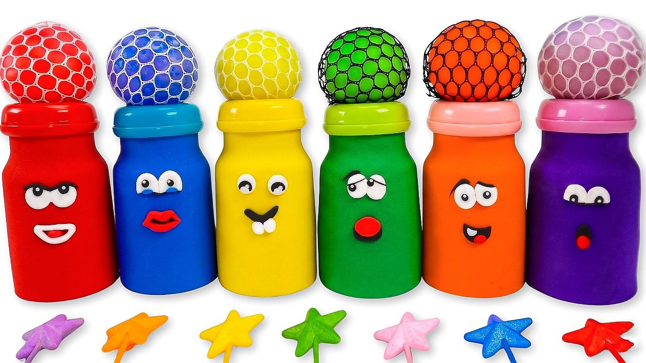ASMR How to Make Rainbow Clown Bottles and Stress Balls with Kinetic Sand🌈Satisfying Video