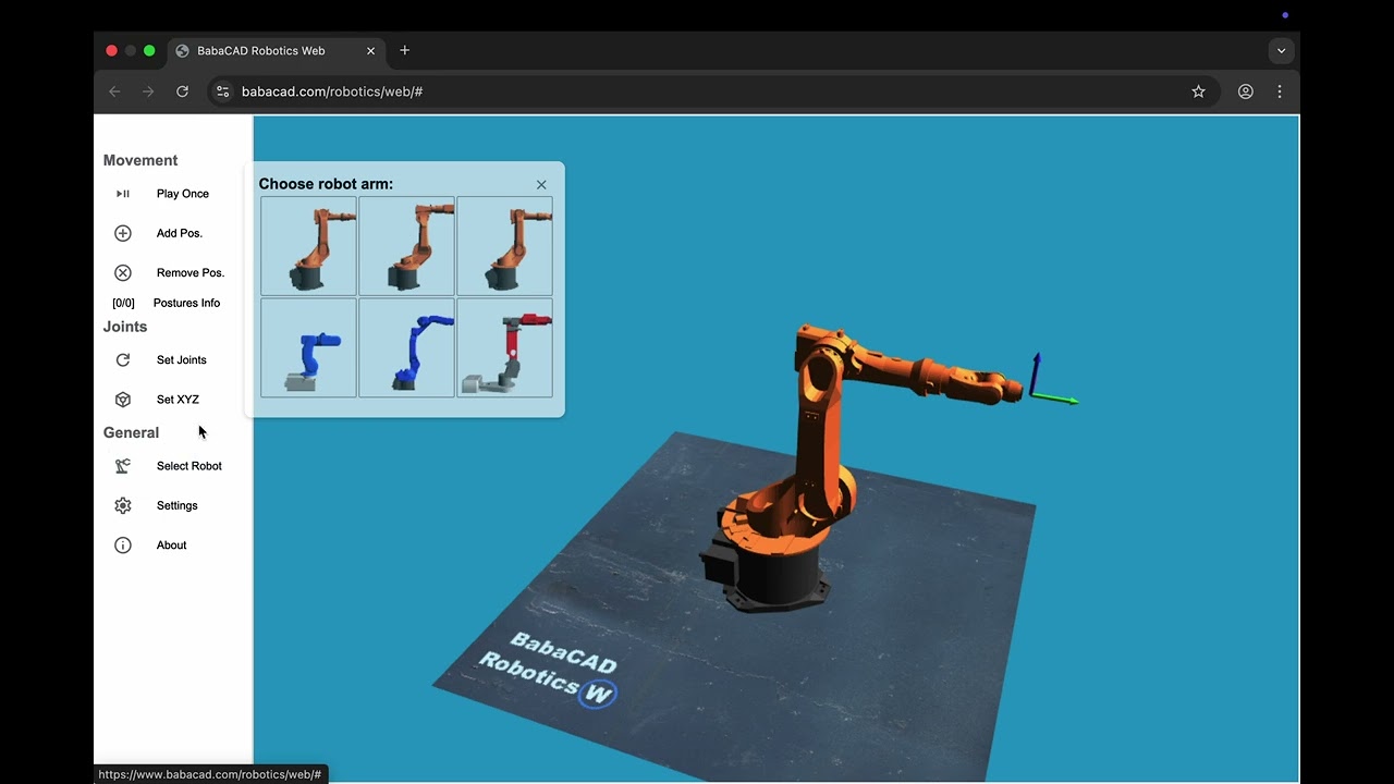 BabaCAD Robotics Web - robot arm free web simulation software