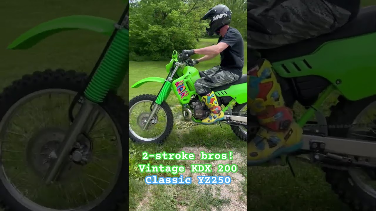 Raw sound of a couple vintage 2-stroke dirt bikes. 1990 Kawasaki KDX 200 & 2001 YZ250