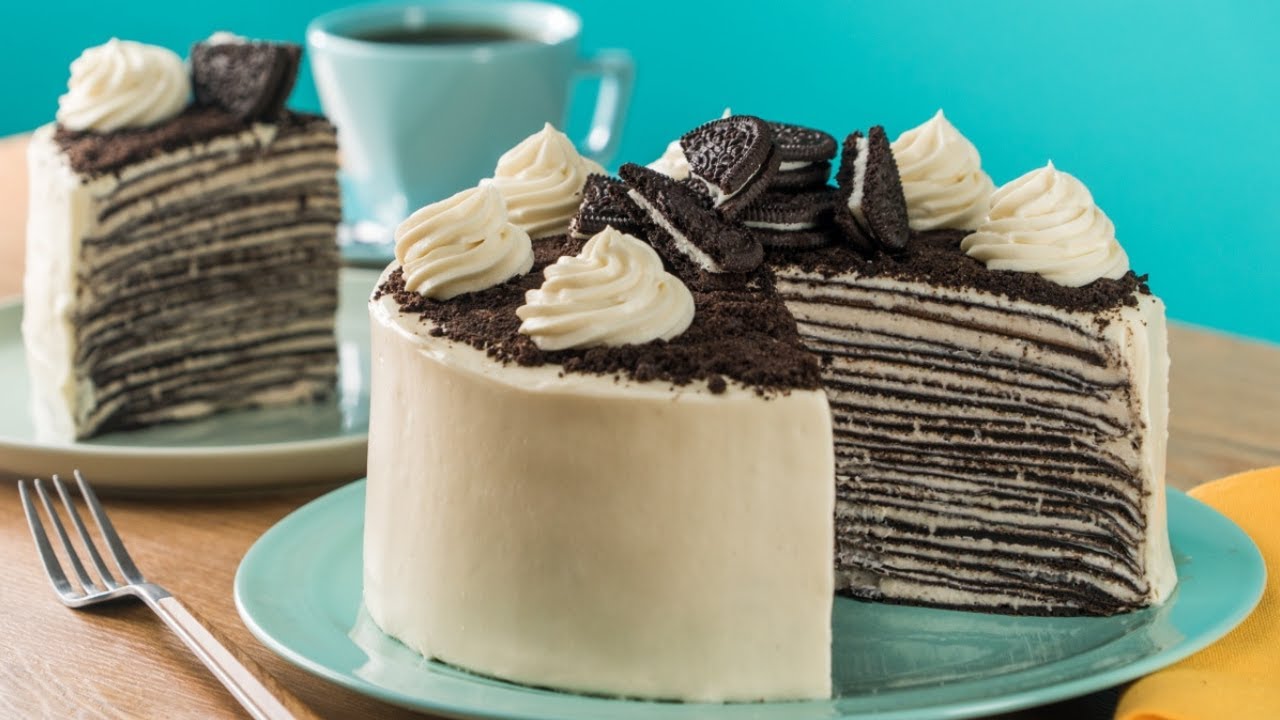 Pastel de crepas de oreo