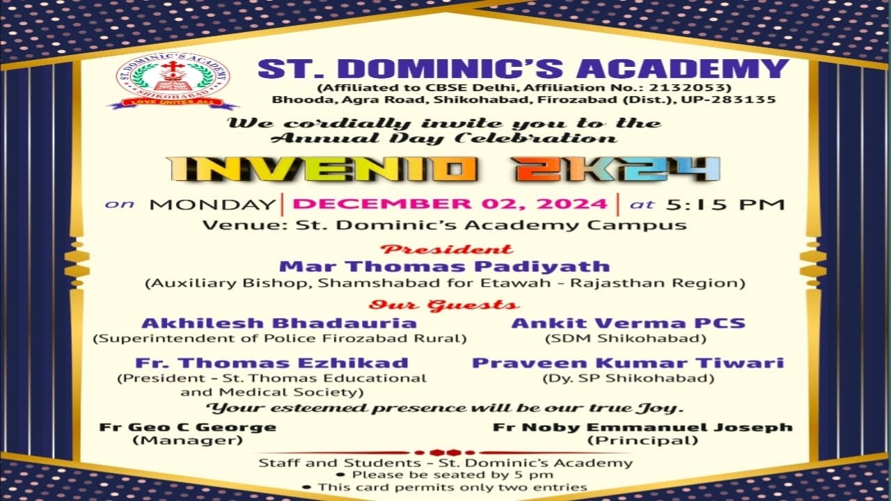 ANNUAL DAY 2024  | INVENIO  |  ST. DOMINIC'S ACADEMY, SHIKOHABAD