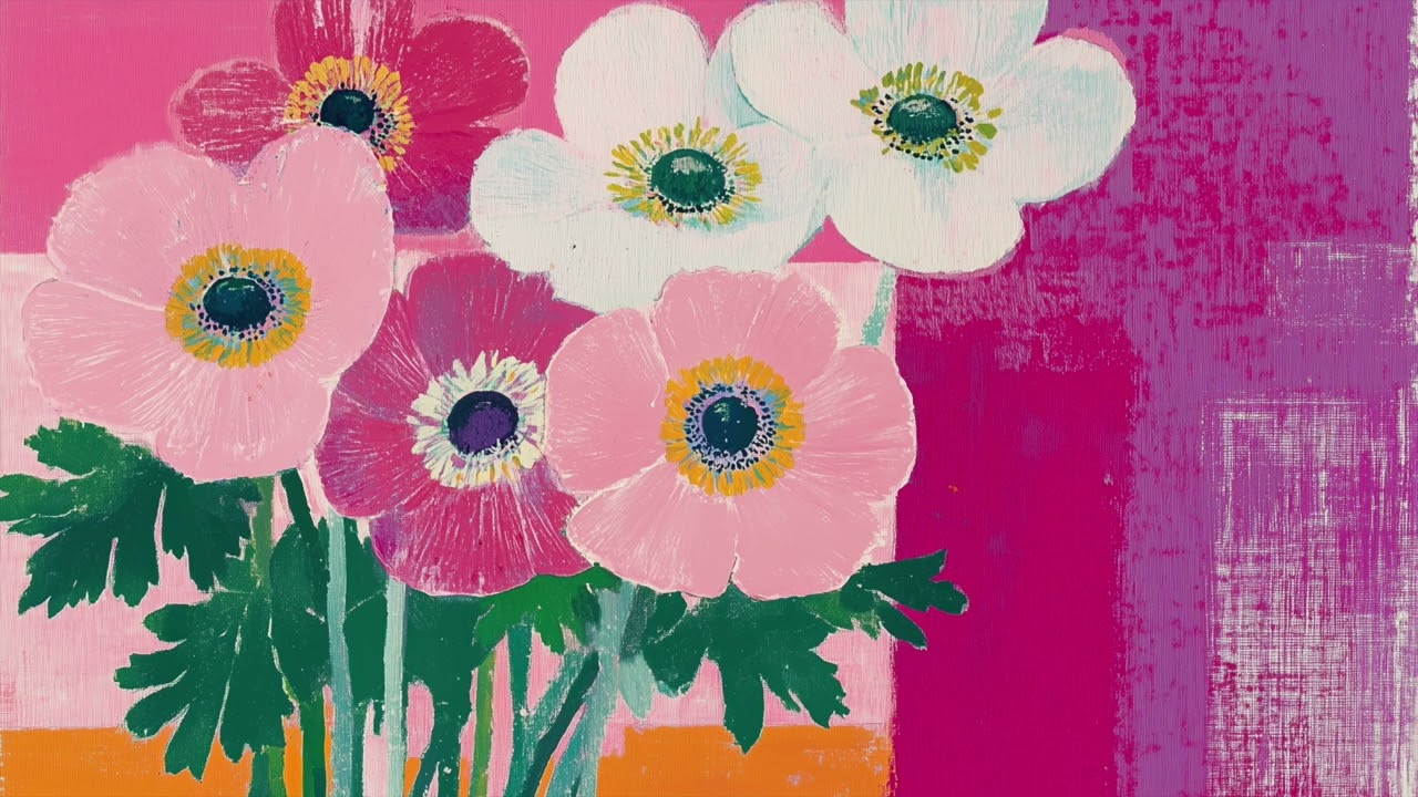 Floral Colour Block Art Screensaver for Frame TV | Pink Abstract Flower Decor | No Music | 3 Hours