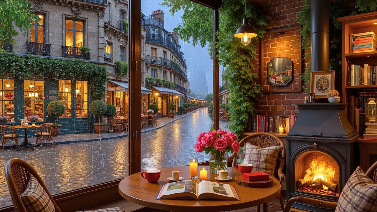Кофейня Soft Spring Rain ☕ Музыка в стиле джаз, фортепиано и камин.