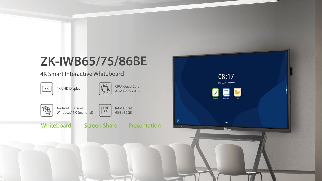 ZKTeco ZK-IWBE Series | 4K Smart Interactive Whiteboard for Business & Education