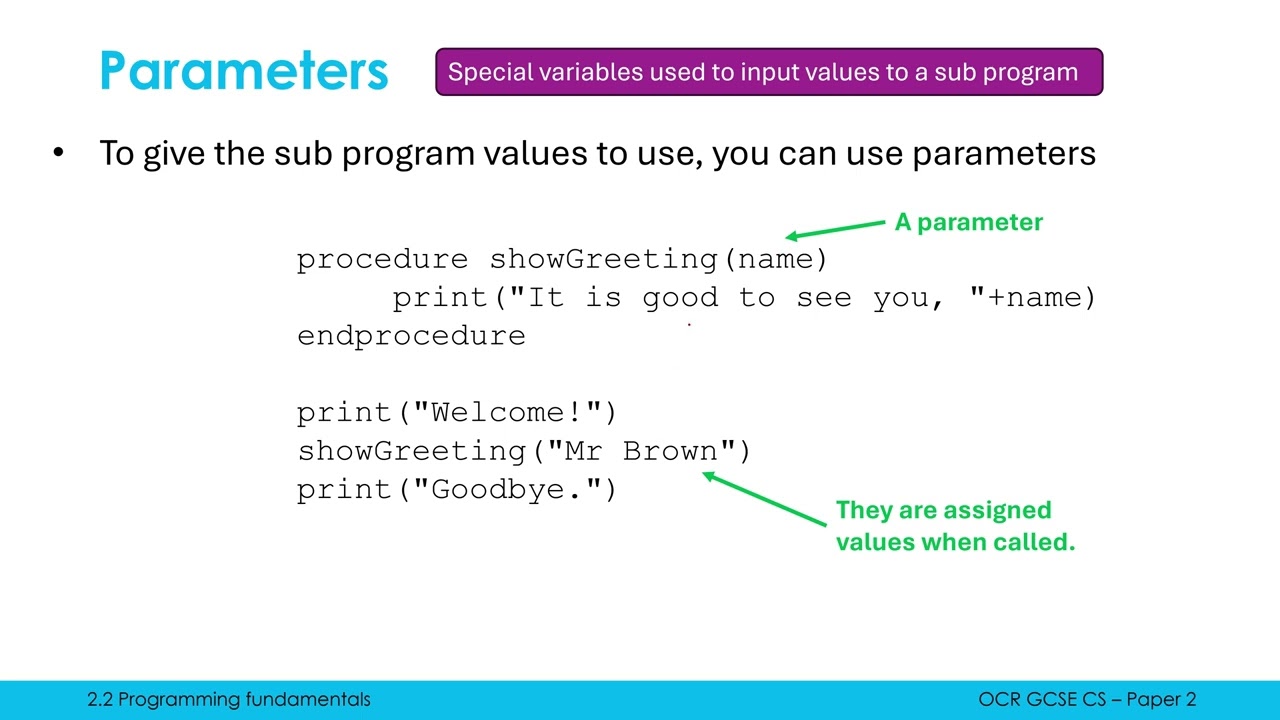 Defining Procedures and Using Parameters