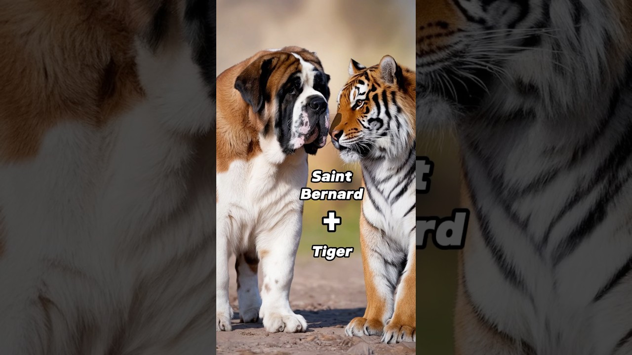 Big dog and big cat breed mix 🐯 #saintbernarddog #tiger #hybrid