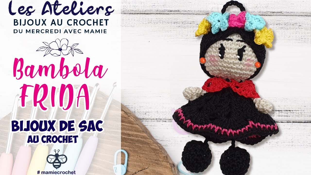Comment faire une bambola FRIDA bijoux de sac au crochet Pas à pas débutante amigurumi #mamiecrochet