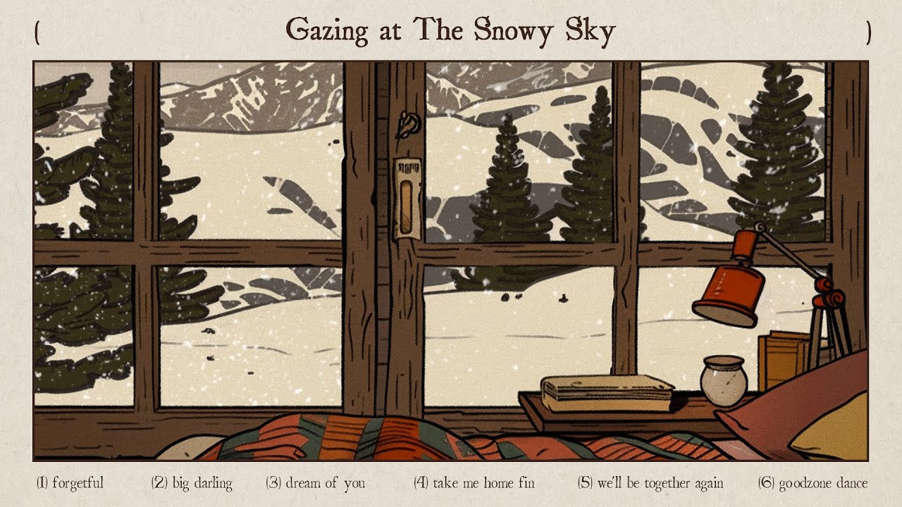 lying in a warm blanket, gazing at the snowy sky in winter