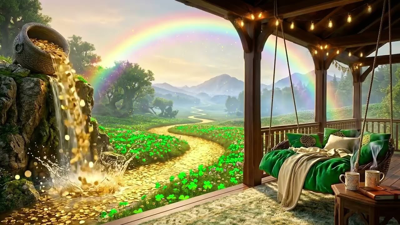 St. Patrick's Day River of Gold 🍀 Peaceful Harp Music & Relaxing Water Sounds.