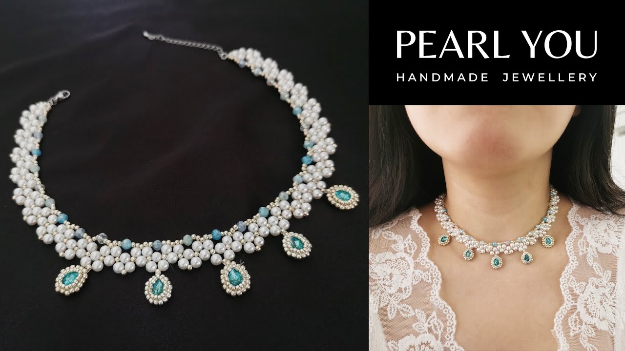 Daily Necklace, Small Gemstones Beaded Pearl Necklace Tutorial, DIY Handmade Jewelry with Seed Beads