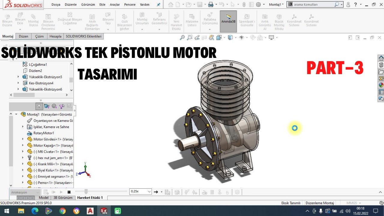 SOLİDWORKS TEK PİSTONLU MOTOR TASARIMI  PART-3(Emniyet Segmanı, Perno, Piston)  Proje-9 #solidworks