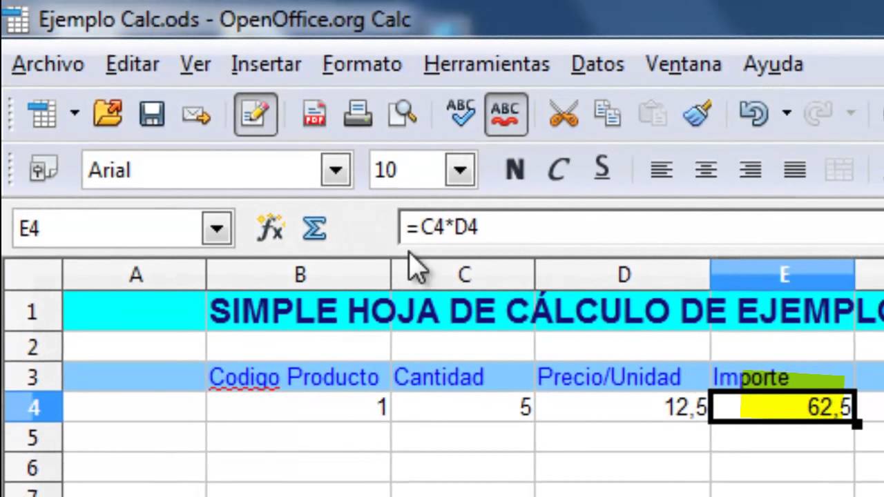 OpenOffice Calc. Sencilla hoja de cálculo