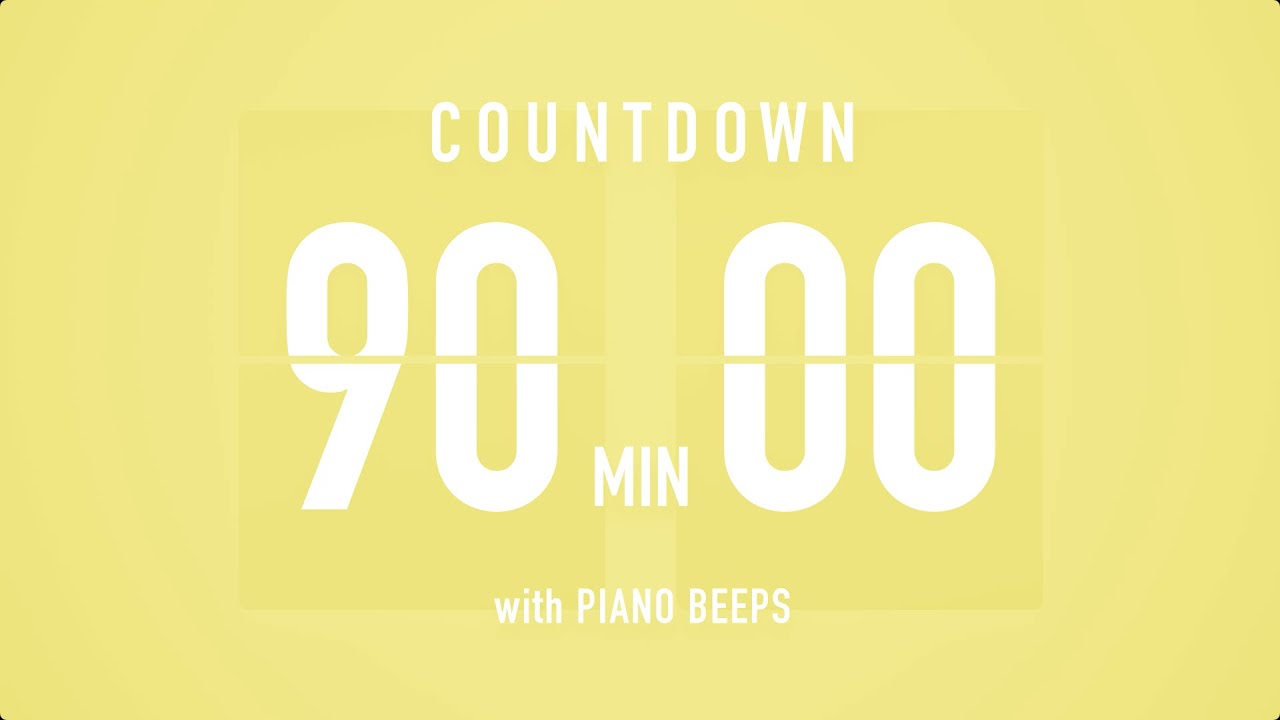 90 Minute Countdown Timer ⏳ Flip Clock with Piano Beeps 🎹🟡