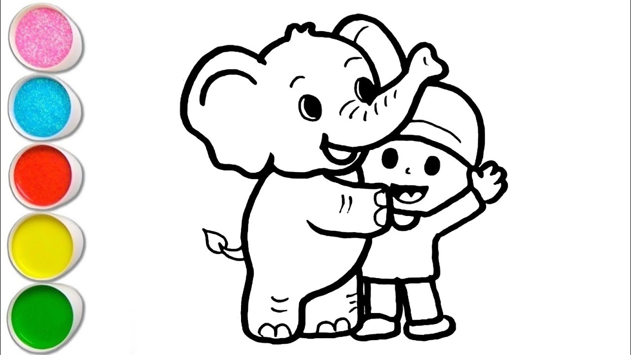 Cute Pocoyo with Elephant Drawing, Painting and Coloring For Kids and Toddlers_ How to Draw Pocoyo