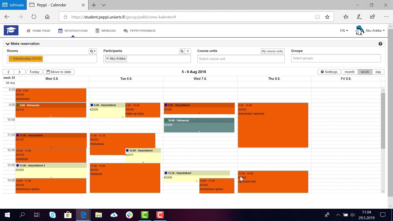 Search for available room (Student's Peppi instructions)