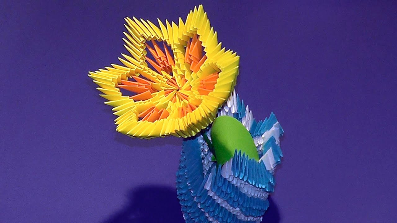 How to make a paper flower lily (lotus). 3D origami tutorial