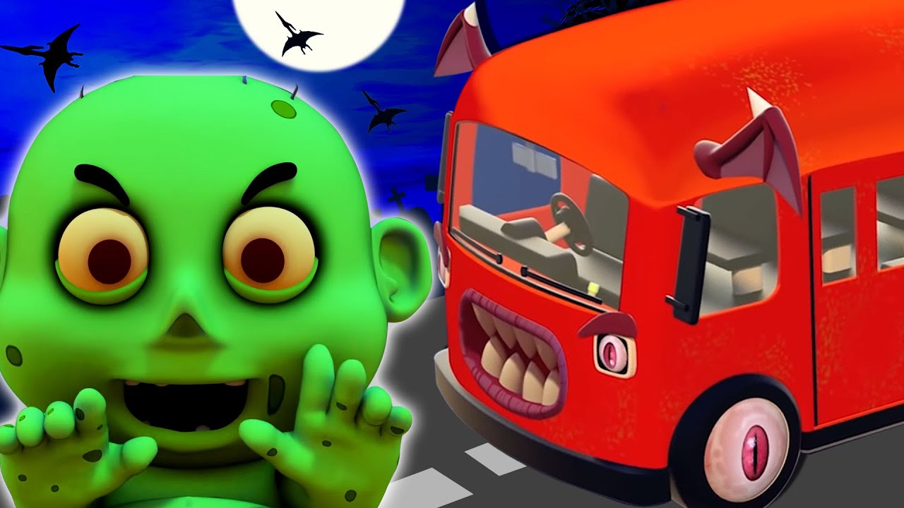 Spooky Scary Wheels On The Bus | NEW 3D Spooky Songs For Kids | PopTeenToons