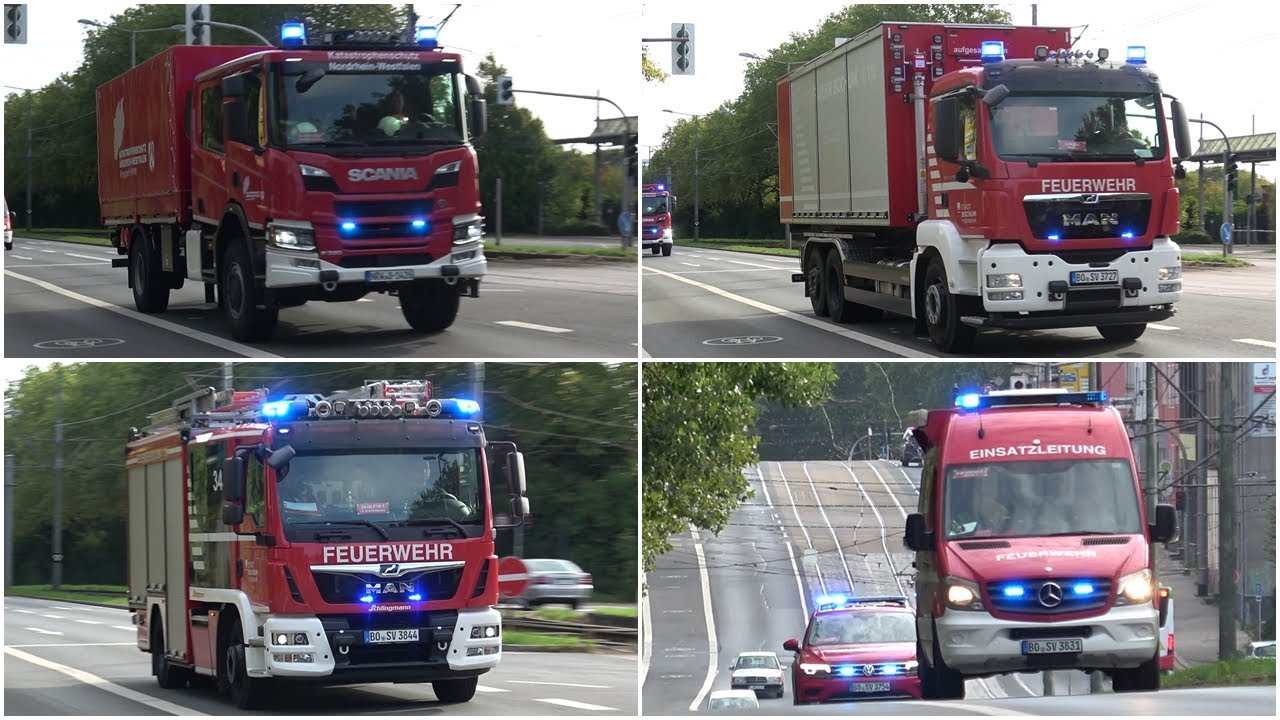 [Gefahrstoffaustritt bei ThyssenKrupp] Einsatzfahrten Feuerwehr Bochum - Übung des ABC-Zuges