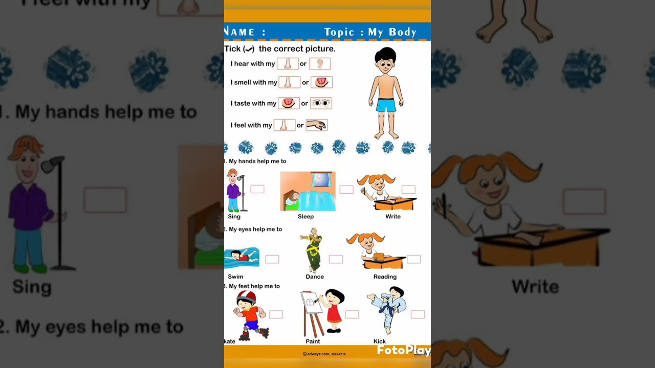 EVS Class1#EVS worksheet class1#Body parts class1Worksheet@Story Time with Me