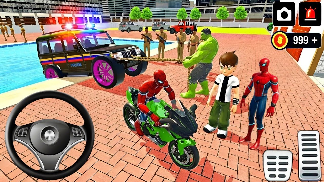 🎉 Indian Thift Auto 🦚 Car & Bike Hulk Save Monster Police Car 🚓 Spiderman 3D Car Drive 🔥 Modified 